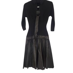 Vintage OOAK 1950s Black Dress with‎ Flared Swing Skirt Handmade